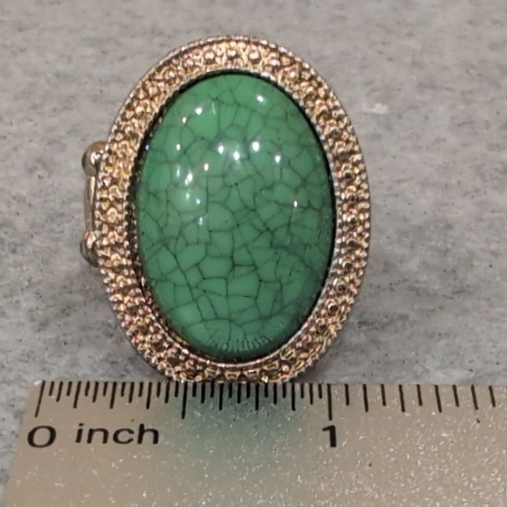 Vintage Oval Turquoise Style Gemstone Ring Gold Tone Adjustable Band Statement - Picture 3 of 3